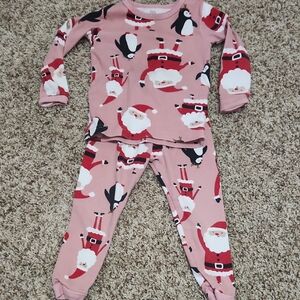 Carter's Pink Santa and Penguin Pajama Set